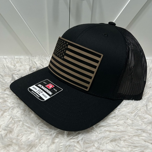 Laser engraved, American flag crosses. Richardson 112 trucker hat. - Picture 1 of 2